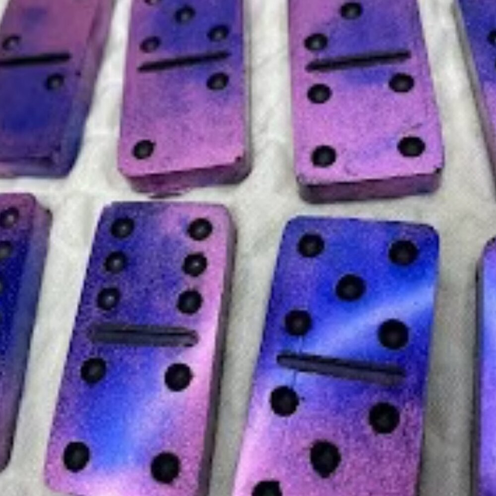 NEW Handmade Purplish Pink & Teel Blue Dominoes Set (27Pc)